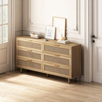 Meuble de rangement 6 tiroirs en rotin, Naturel/Noir, Style moderne, Chambre individuelle