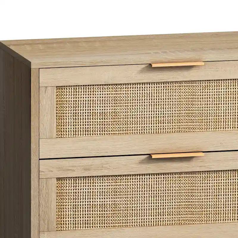 Meuble de rangement 6 tiroirs en rotin, Naturel/Noir, Style moderne, Chambre individuelle