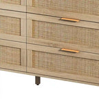 Meuble de rangement 6 tiroirs en rotin, Naturel/Noir, Style moderne, Chambre individuelle