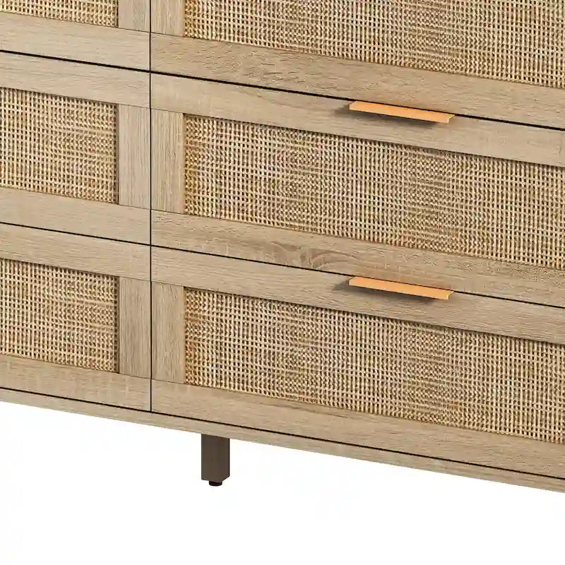 Meuble de rangement 6 tiroirs en rotin, Naturel/Noir, Style moderne, Chambre individuelle