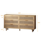 Meuble de rangement 6 tiroirs en rotin, Naturel/Noir, Style moderne, Chambre individuelle