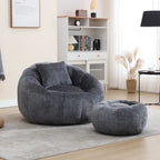 Fauteuil poire en chenille avec pouf et oreiller, Noir / Gris foncé / Gris / Bleu marine / Orange / Rose / Beige / Moutarde, 1 à 2 personnes