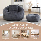 Fauteuil poire en chenille avec pouf et oreiller, Noir / Gris foncé / Gris / Bleu marine / Orange / Rose / Beige / Moutarde, 1 à 2 personnes