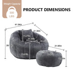 Fauteuil poire en chenille avec pouf et oreiller, Noir / Gris foncé / Gris / Bleu marine / Orange / Rose / Beige / Moutarde, 1 à 2 personnes