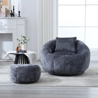 Fauteuil poire en chenille avec pouf et oreiller, Noir / Gris foncé / Gris / Bleu marine / Orange / Rose / Beige / Moutarde, 1 à 2 personnes