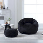 Fauteuil poire en chenille avec pouf et oreiller, Noir / Gris foncé / Gris / Bleu marine / Orange / Rose / Beige / Moutarde, 1 à 2 personnes