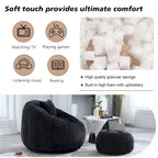 Fauteuil poire en chenille avec pouf et oreiller, Noir / Gris foncé / Gris / Bleu marine / Orange / Rose / Beige / Moutarde, 1 à 2 personnes