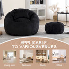 Fauteuil poire en chenille avec pouf et oreiller, Noir / Gris foncé / Gris / Bleu marine / Orange / Rose / Beige / Moutarde, 1 à 2 personnes