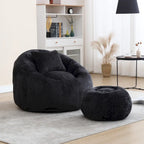 Fauteuil poire en chenille avec pouf et oreiller, Noir / Gris foncé / Gris / Bleu marine / Orange / Rose / Beige / Moutarde, 1 à 2 personnes