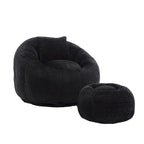 Fauteuil poire en chenille avec pouf et oreiller, Noir / Gris foncé / Gris / Bleu marine / Orange / Rose / Beige / Moutarde, 1 à 2 personnes
