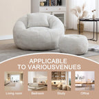 Fauteuil poire en chenille avec pouf et oreiller, Noir / Gris foncé / Gris / Bleu marine / Orange / Rose / Beige / Moutarde, 1 à 2 personnes