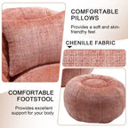 Fauteuil poire en chenille avec pouf et oreiller, Noir / Gris foncé / Gris / Bleu marine / Orange / Rose / Beige / Moutarde, 1 à 2 personnes