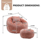 Fauteuil poire en chenille avec pouf et oreiller, Noir / Gris foncé / Gris / Bleu marine / Orange / Rose / Beige / Moutarde, 1 à 2 personnes