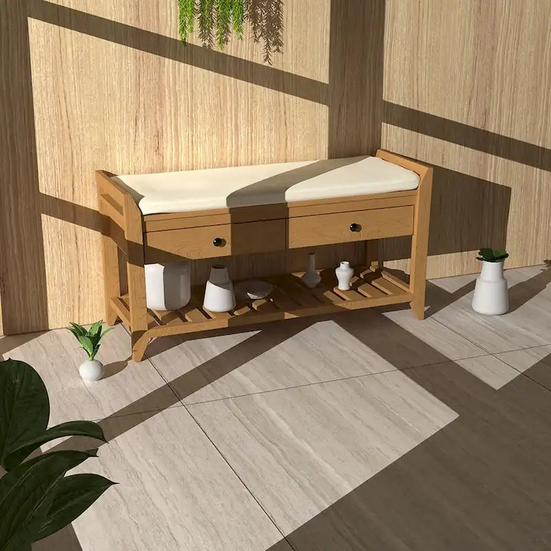 Banc de rangement d'entrée en pin avec tiroirs, Gris délavé / Blanc / Vieux pin / Bleu / Espresso, 1-2 personnes