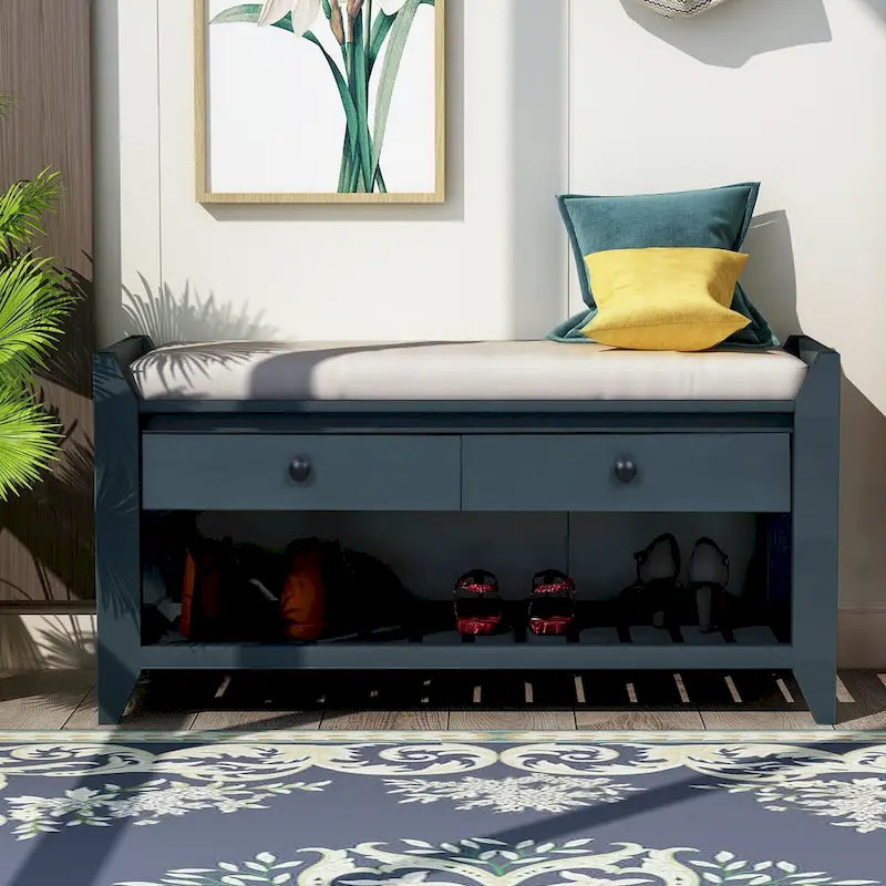 Banc de rangement d'entrée en pin avec tiroirs, Gris délavé / Blanc / Vieux pin / Bleu / Espresso, 1-2 personnes