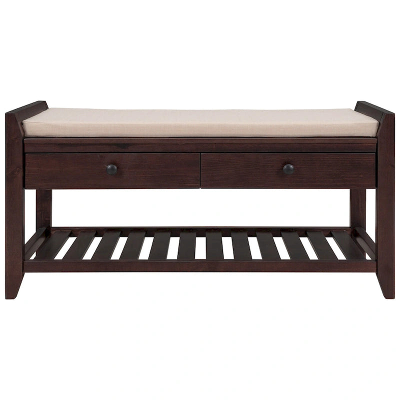 Banc de rangement d'entrée en pin avec tiroirs, Gris délavé / Blanc / Vieux pin / Bleu / Espresso, 1-2 personnes