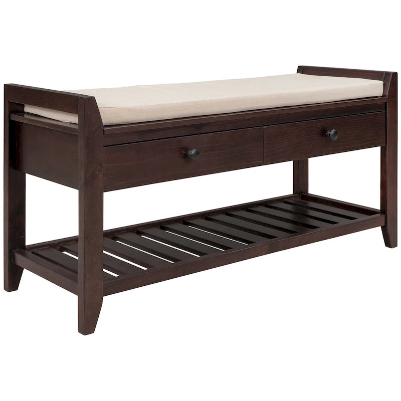 Banc de rangement d'entrée en pin avec tiroirs, Gris délavé / Blanc / Vieux pin / Bleu / Espresso, 1-2 personnes
