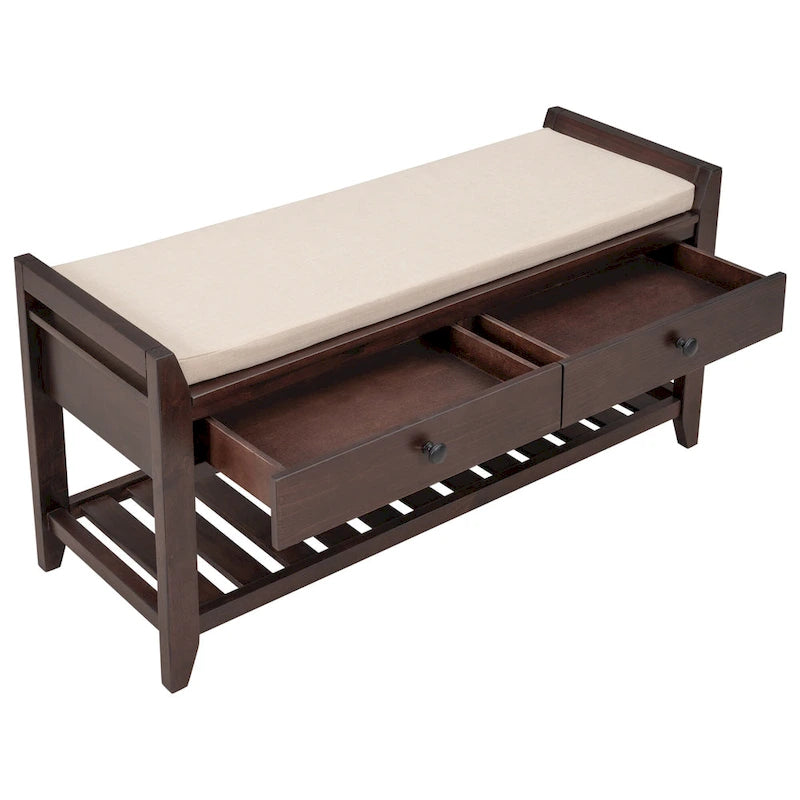 Banc de rangement d'entrée en pin avec tiroirs, Gris délavé / Blanc / Vieux pin / Bleu / Espresso, 1-2 personnes