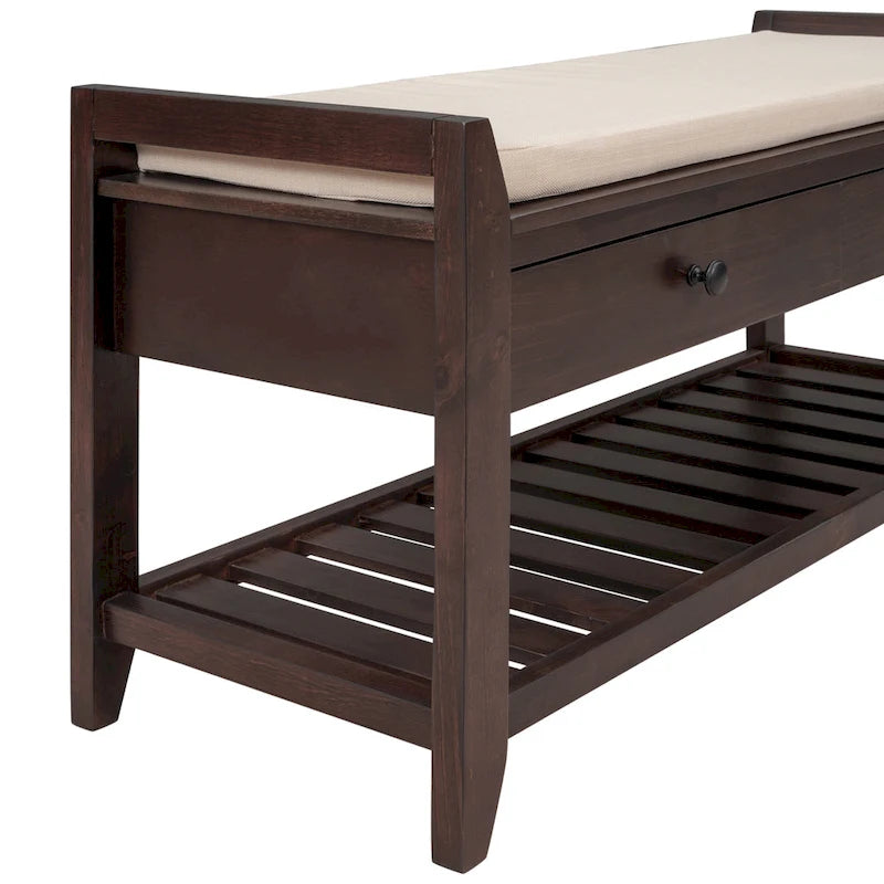 Banc de rangement d'entrée en pin avec tiroirs, Gris délavé / Blanc / Vieux pin / Bleu / Espresso, 1-2 personnes