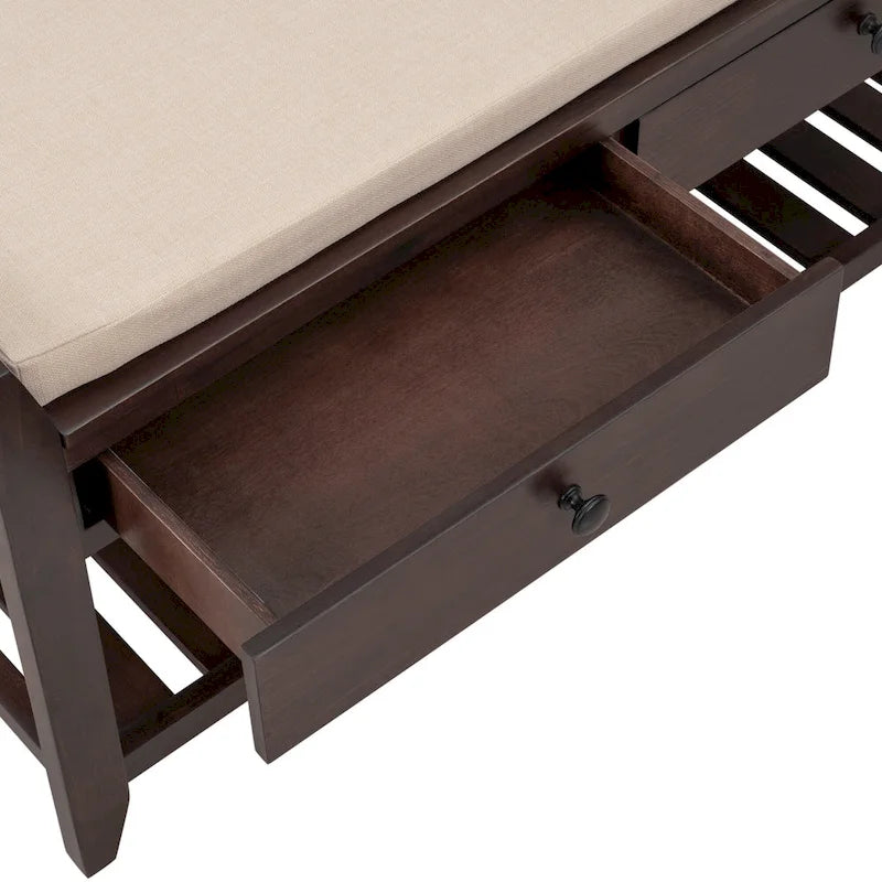 Banc de rangement d'entrée en pin avec tiroirs, Gris délavé / Blanc / Vieux pin / Bleu / Espresso, 1-2 personnes