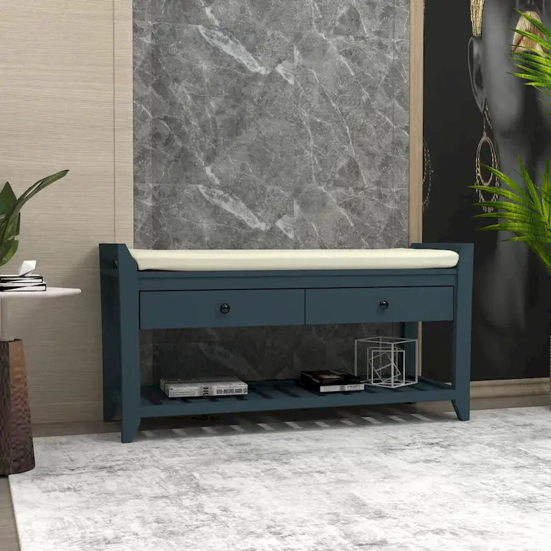 Banc de rangement d'entrée en pin avec tiroirs, Gris délavé / Blanc / Vieux pin / Bleu / Espresso, 1-2 personnes