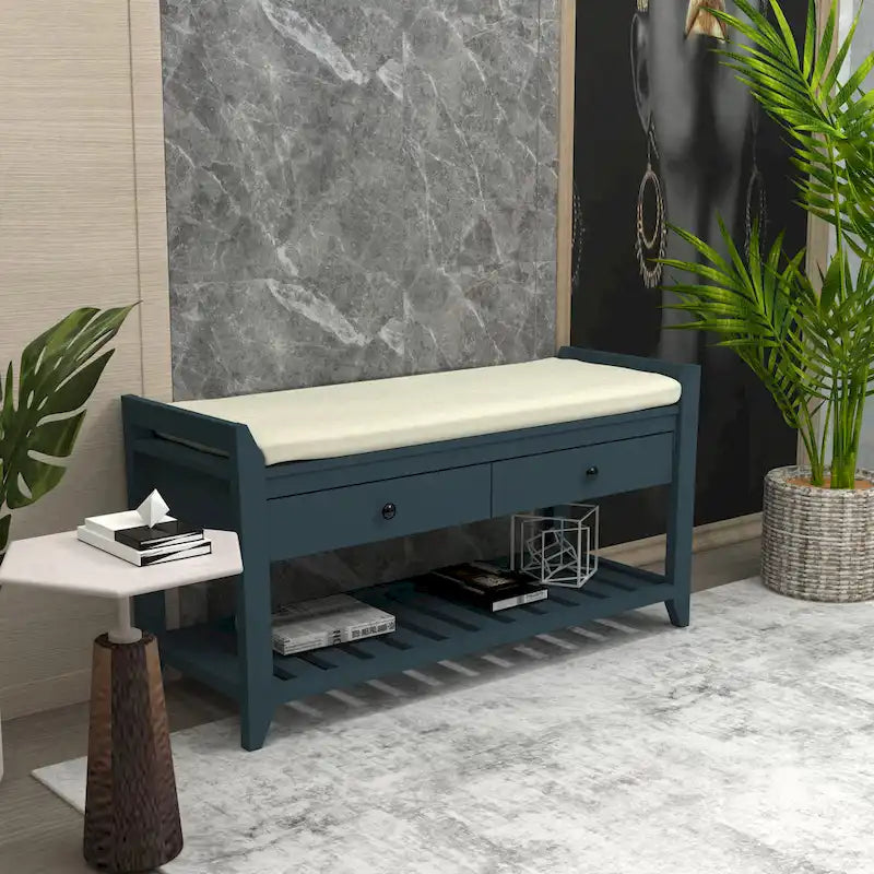 Banc de rangement d'entrée en pin avec tiroirs, Gris délavé / Blanc / Vieux pin / Bleu / Espresso, 1-2 personnes