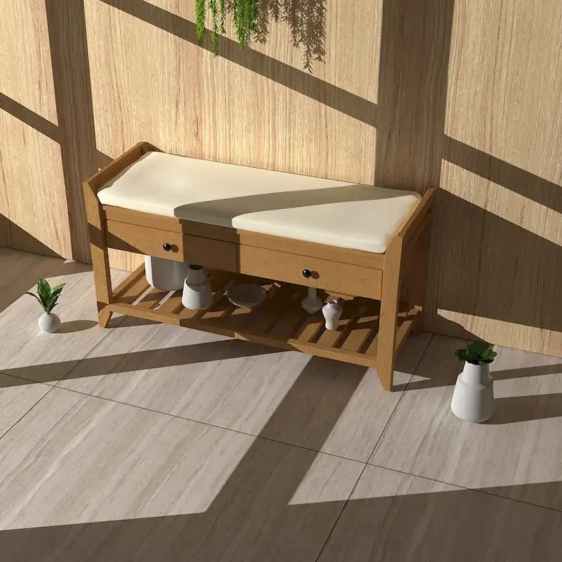 Banc de rangement d'entrée en pin avec tiroirs, Gris délavé / Blanc / Vieux pin / Bleu / Espresso, 1-2 personnes