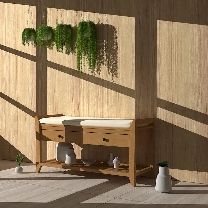 Banc de rangement d'entrée en pin avec tiroirs, Gris délavé / Blanc / Vieux pin / Bleu / Espresso, 1-2 personnes