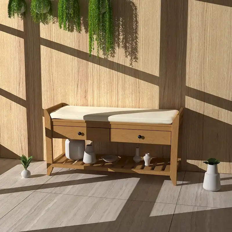 Banc de rangement d'entrée en pin avec tiroirs, Gris délavé / Blanc / Vieux pin / Bleu / Espresso, 1-2 personnes