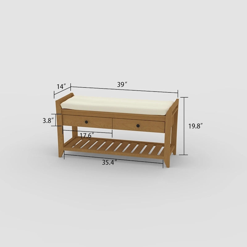 Banc de rangement d'entrée en pin avec tiroirs, Gris délavé / Blanc / Vieux pin / Bleu / Espresso, 1-2 personnes