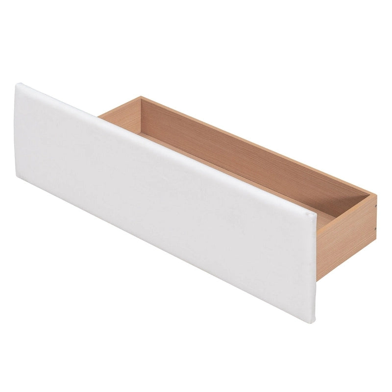 Lit plateforme capitonné avec 4 tiroirs de rangement, beige / gris / blanc, lin, queen, 2 personnes