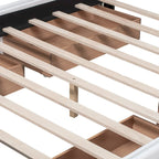 Lit plateforme capitonné avec 4 tiroirs de rangement, beige / gris / blanc, lin, queen, 2 personnes