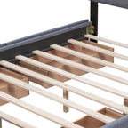 Lit plateforme capitonné avec 4 tiroirs de rangement, beige / gris / blanc, lin, queen, 2 personnes