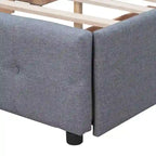 Lit plateforme capitonné avec 4 tiroirs de rangement, beige / gris / blanc, lin, queen, 2 personnes