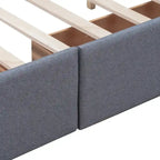 Lit plateforme capitonné avec 4 tiroirs de rangement, beige / gris / blanc, lin, queen, 2 personnes