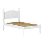 Lit plateforme en bois de pin massif avec poteaux tournés, Blanc / Moka / Java, Jumeau / Complet / Grand lit