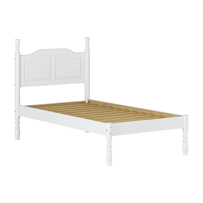 Lit plateforme en bois de pin massif avec poteaux tournés, Blanc / Moka / Java, Jumeau / Complet / Grand lit