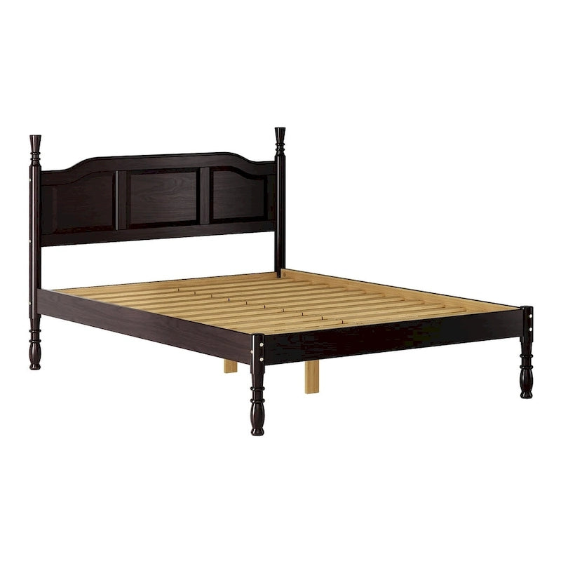 Lit plateforme en bois de pin massif avec poteaux tournés, Blanc / Moka / Java, Jumeau / Complet / Grand lit