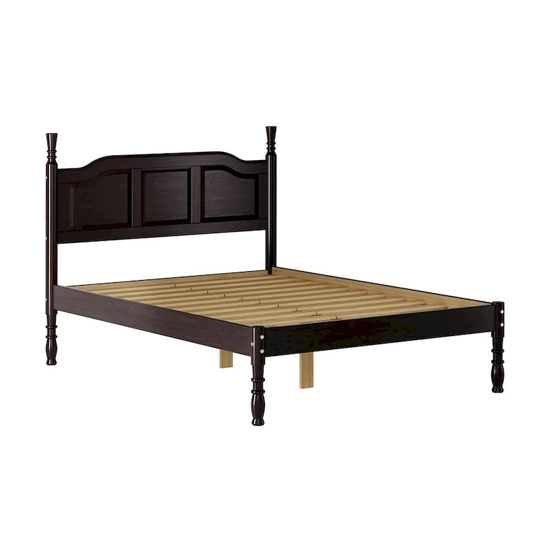 Lit plateforme en bois de pin massif avec poteaux tournés, Blanc / Moka / Java, Jumeau / Complet / Grand lit