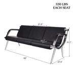 Banc de réception 3 places en similicuir avec cadre chromé et accoudoirs, noir, style moderne, 3 personnes