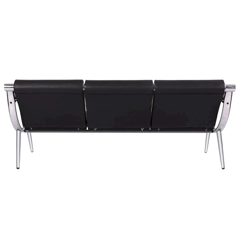 Banc de réception 3 places en similicuir avec cadre chromé et accoudoirs, noir, style moderne, 3 personnes