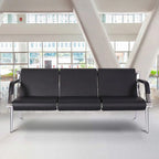 Banc de réception 3 places en similicuir avec cadre chromé et accoudoirs, noir, style moderne, 3 personnes