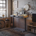 Bureau debout réglable en hauteur électrique avec deux tiroirs, tablette de clavier et bandes LED, gris rustique / marron rustique, style moderne, 1 personne