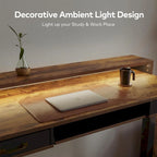 Bureau debout réglable en hauteur électrique avec deux tiroirs, tablette de clavier et bandes LED, gris rustique / marron rustique, style moderne, 1 personne