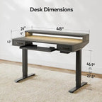Bureau debout réglable en hauteur électrique avec deux tiroirs, tablette de clavier et bandes LED, gris rustique / marron rustique, style moderne, 1 personne