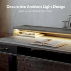 Bureau debout réglable en hauteur électrique avec deux tiroirs, tablette de clavier et bandes LED, gris rustique / marron rustique, style moderne, 1 personne