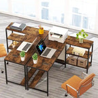 Bureau d'angle en L avec étagères de rangement, marron, réversible, pour bureau à domicile 1 personne
