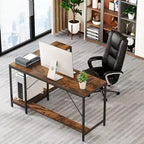 Bureau d'angle en L avec étagères de rangement, marron, réversible, pour bureau à domicile 1 personne