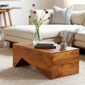 Table basse angulaire en bois massif, bois naturel/noir, silhouette bloc, style moderne