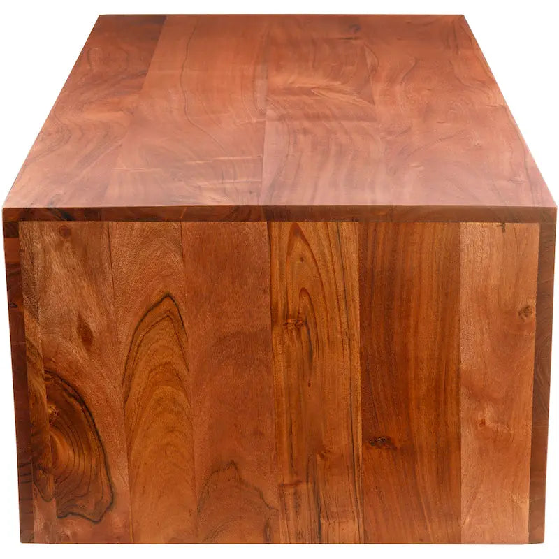 Table basse angulaire en bois massif, bois naturel/noir, silhouette bloc, style moderne